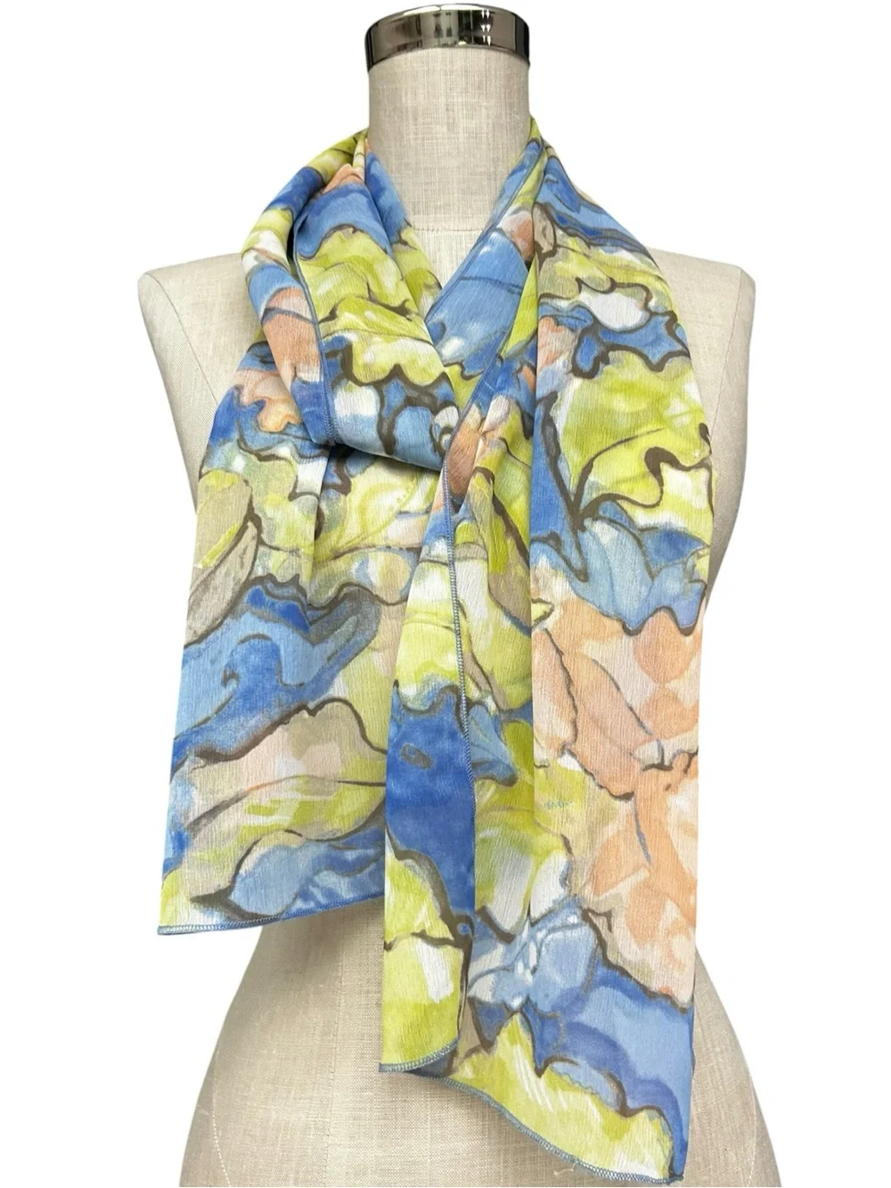Chico's Blue, Peach & Lime Watercolor Scarf